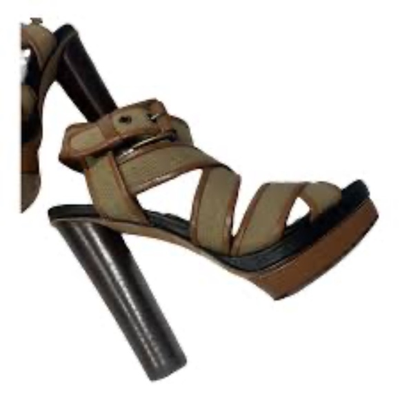 Ann Taylor Crisscross Detail Platform Heel Linen Canvas Leather Neutral 8.5 - Picture 2 of 8